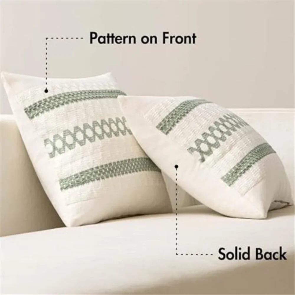 Set of 2 Sage Green Boho Decorative Pillow Covers 18x18 Inch Farmhouse